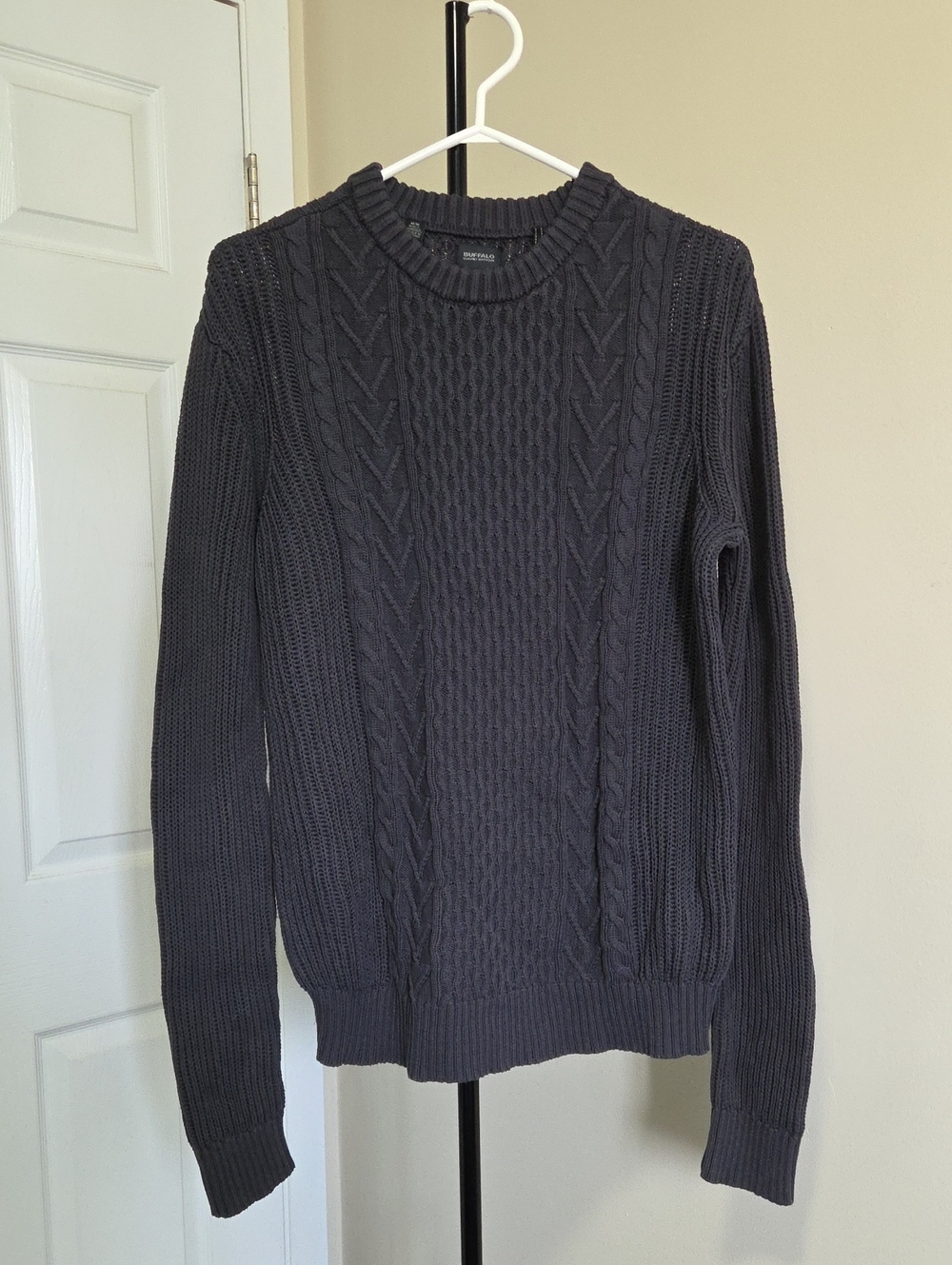 Buffalo David Bitton 100% Cotton Cable Knit Crewneck Sweater - Charcoal Gray